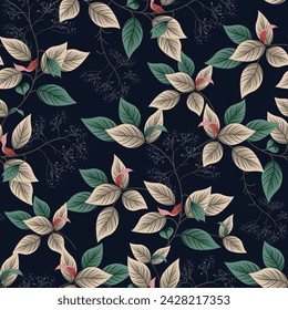seamless leaves pattern on navy background