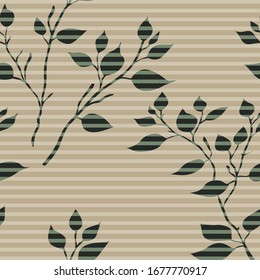 seamless leaves pattern on stripe background