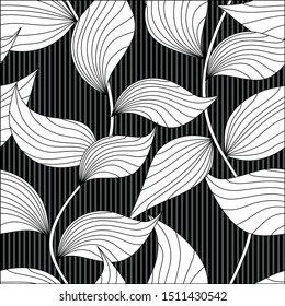 Seamless leaves pattern on striped background.EPS10 Illustration.