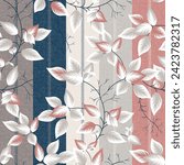 seamless leaves Pattern on stripes background