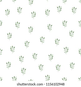 Seamless leaves pattern on a white backround. Watercolor hand drawn imitation