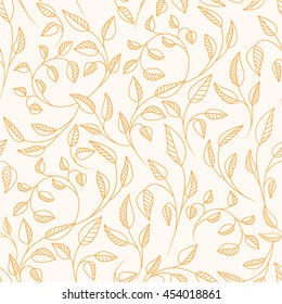 Seamless leaves pattern. Orange on beige background.
