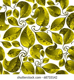 Seamless leaves pattern, stylized ornamental background