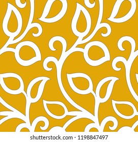 Seamless Leaves Pattern Yellow Background