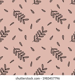 Seamless leaves pattern.Hand drawn doodle style.