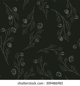 Seamless leaves and roses background. Easily editable vector image