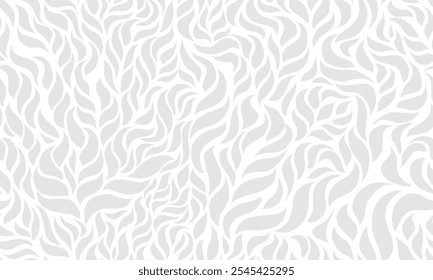 Seamless Leaves Texture. Monochrome Leaf Pattern. Wavy Leaves Pattern. Grey Floral Pattern. Abstract Leaf Seamless Pattern Background.