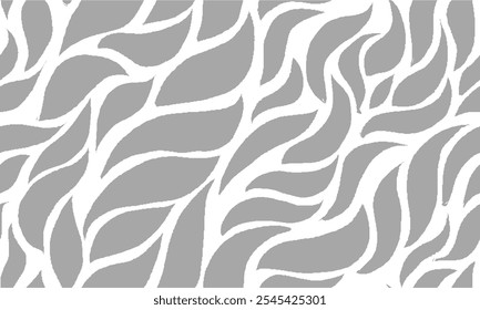 Seamless Leaves Texture. Monochrome Leaf Pattern. Wavy Leaves Pattern. Grey Floral Pattern. Abstract Leaf Seamless Pattern Background.