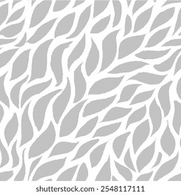 Seamless Leaves Texture. Monochrome Leaf Pattern. Wavy Leaves Pattern. Grey Floral Pattern. Abstract Leaf Seamless Pattern Background.