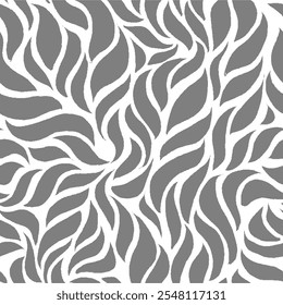 Seamless Leaves Texture. Monochrome Leaf Pattern. Wavy Leaves Pattern. Grey Floral Pattern. Abstract Leaf Seamless Pattern Background.