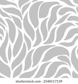 Seamless Leaves Texture. Monochrome Leaf Pattern. Wavy Leaves Pattern. Grey Floral Pattern. Abstract Leaf Seamless Pattern Background.