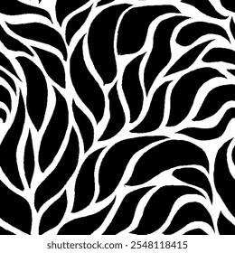 Textura De Folhas Sem Costura. Padrão De Folha Monocromática. Padrão De Folhas Onduladas. Padrão Floral Cinza. Plano de fundo padrão sem emenda da folha abstrata.
