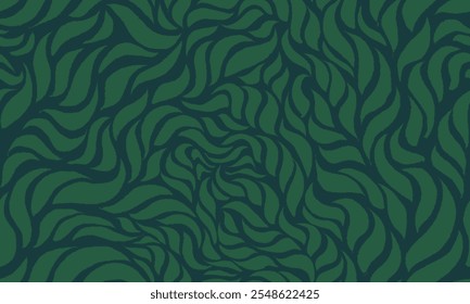 Textura De Folhas Sem Costura. Padrão De Folha Monocromática. Padrão De Folhas Onduladas. Padrão Floral Verde. Plano de fundo padrão sem emenda da folha abstrata.