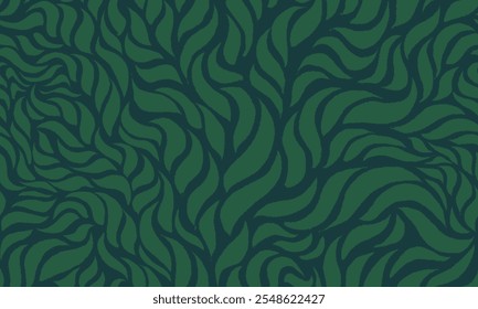 Textura De Folhas Sem Costura. Padrão De Folha Monocromática. Padrão De Folhas Onduladas. Padrão Floral Verde. Plano de fundo padrão sem emenda da folha abstrata.