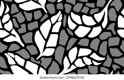 Seamless Leaves Texture. Monochrome Leaf Pattern. Organic Leaves Pattern. Grey Floral Pattern. Abstract Leaf Seamless Pattern Background.