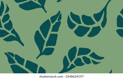 Seamless Leaves Texture. Monochrome Leaf Pattern. Organic Leaves Pattern. Green Floral Pattern. Abstract Leaf Seamless Pattern Background.
