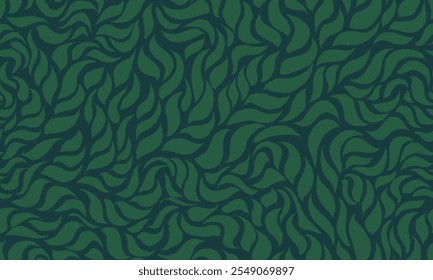 Seamless Leaves Texture. Monochrome Leaf Pattern. Wavy Leaves Pattern. Green Floral Pattern. Abstract Leaf Seamless Pattern Background.