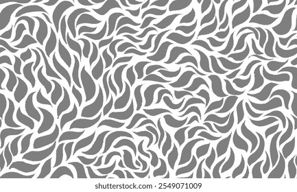 Seamless Leaves Texture. Monochrome Leaf Pattern. Wavy Leaves Pattern. Grey Floral Pattern. Abstract Leaf Seamless Pattern Background.