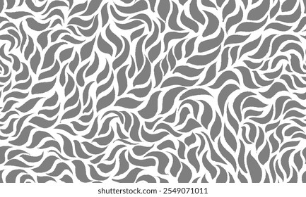 Seamless Leaves Texture. Monochrome Leaf Pattern. Wavy Leaves Pattern. Grey Floral Pattern. Abstract Leaf Seamless Pattern Background.