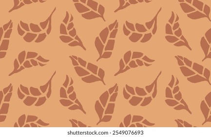 Seamless Leaves Texture. Monochrome Leaf Pattern. Organic Leaves Pattern. Brown Floral Pattern. Abstract Leaf Seamless Pattern Background.
