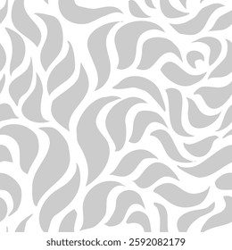 Seamless Leaves Texture. Monochrome Leaf Pattern. Wavy Leaves Pattern. Grey Floral Pattern. Abstract Leaf Seamless Pattern Background.