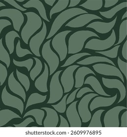 Seamless Leaves Texture. Monochrome Leaf Pattern. Wavy Leaves Pattern. Green Floral Pattern. Abstract Leaf Seamless Pattern Background.