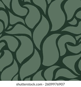Seamless Leaves Texture. Monochrome Leaf Pattern. Wavy Leaves Pattern. Green Floral Pattern. Abstract Leaf Seamless Pattern Background.