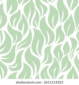 Seamless Leaves Texture. Monochrome Leaf Pattern. Wavy Leaves Pattern. Green Floral Pattern. Abstract Leaf Seamless Pattern Background.