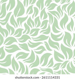 Seamless Leaves Texture. Monochrome Leaf Pattern. Wavy Leaves Pattern. Green Floral Pattern. Abstract Leaf Seamless Pattern Background.