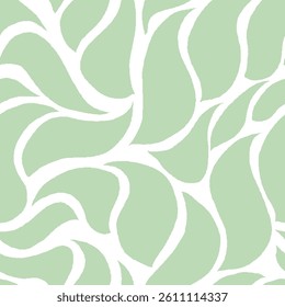 Seamless Leaves Texture. Monochrome Leaf Pattern. Wavy Leaves Pattern. Green Floral Pattern. Abstract Leaf Seamless Pattern Background.