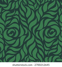 Textura De Folhas Sem Costura. Padrão De Folha Monocromática. Padrão De Folhas Onduladas. Padrão Floral Verde. Plano de fundo padrão sem emenda da folha abstrata.
