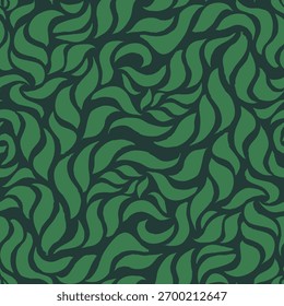 Textura De Folhas Sem Costura. Padrão De Folha Monocromática. Padrão De Folhas Onduladas. Padrão Floral Verde. Plano de fundo padrão sem emenda da folha abstrata.