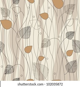 Seamless Leaves and trees pattern, on ivory background color variation. Pattern color swatch included
