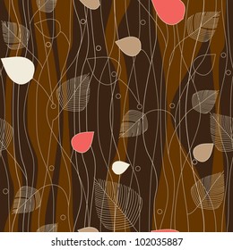 Seamless Leaves and trees pattern, on coffee background color variation. Pattern color swatch included