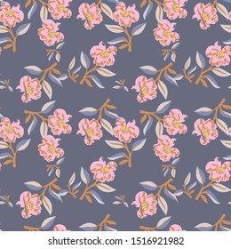 Seamless leaves with vector flower Pattern on   Background