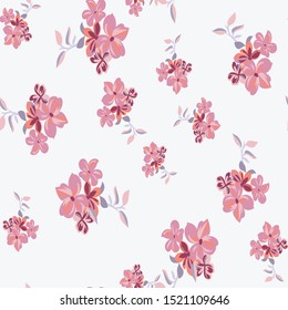 Seamless leaves with vector flower Pattern on white   Background