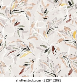 seamless leaves wallpaper pattern on textures background - Shutterstock ID 2129452892