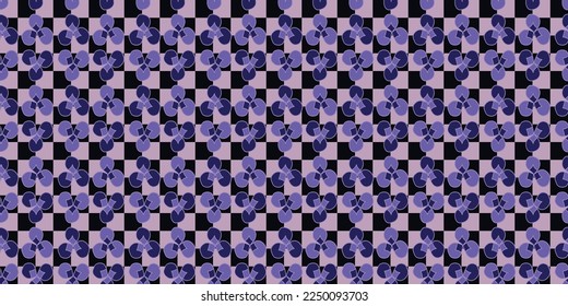 Seamless leaves wallpaper pattern on checkers background. Modern floral fashion design . Trendy Folk style. Perfect for textile, fabrics and clothing.