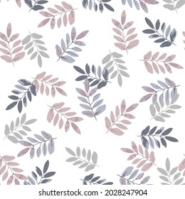 Seamless leavespattern with beige, dark blue, blue, grey . Autumn, spring or summer leaves background. Nature background. Vector illustration in vintage, retro style