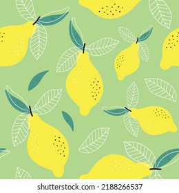 Seamless lemon fruit pattern. Modern textile design with lemons. Citrus illustration.