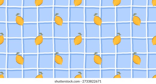 Modelo inconsútil del jengibre del limón con los cítricos brillantes, las hojas, y una sensación mediterránea. Diseñado para manteles de verano, textiles de picnic y fondos de inspiración italiana.