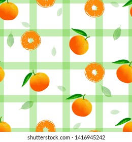 Seamless lemon and leaf with green square background - vector