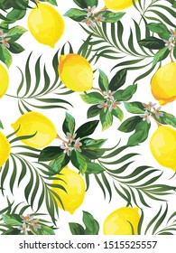 Seamless lemon pattern. Background with fruit. template for fabric, wallpaper design.
