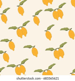 Seamless Lemon Pattern. Fruit Design Pattern with yellow Lemon and green leaves .