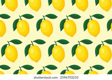 Seamless lemon pattern with green leaves on a soft yellow background. Fresh, vibrant, and tropical design, perfect for packaging, textiles, wallpapers, and summer themes.