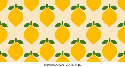 Seamless Lemon Pattern with Leaves on Light Yellow Background. Perfect for textiles, wallpapers, wrapping paper, and summer themed projects.
