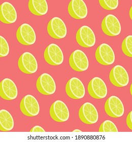 Seamless lemon pattern on coral background 300dpi CMYK Vector ready for print for wallpaper or wrapping