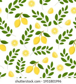 Nahtlose Zitronenmuster auf weißem Hintergrund. Vektorgrafik von Zitrusfrüchten.