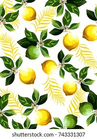 A seamless lemon pattern on white background.