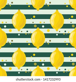 Seamless lemon pattern. Ripe yellow lemons. Modern design of textiles, print, wrapping paper, banner, poster. Vector illustration.